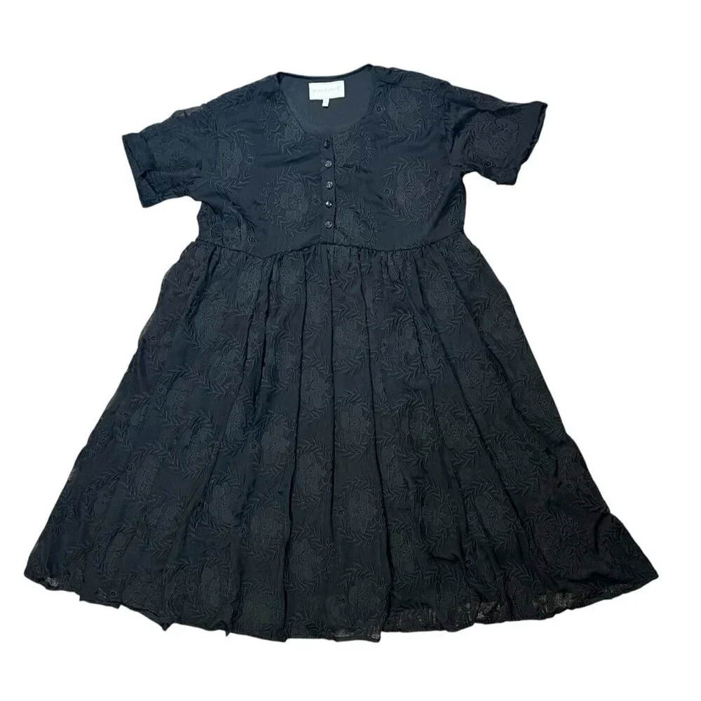 Piper & Scoot Women Ellie Dress Black Small Size Short Sleeves Lace Embroidery - Picture 3 of 13